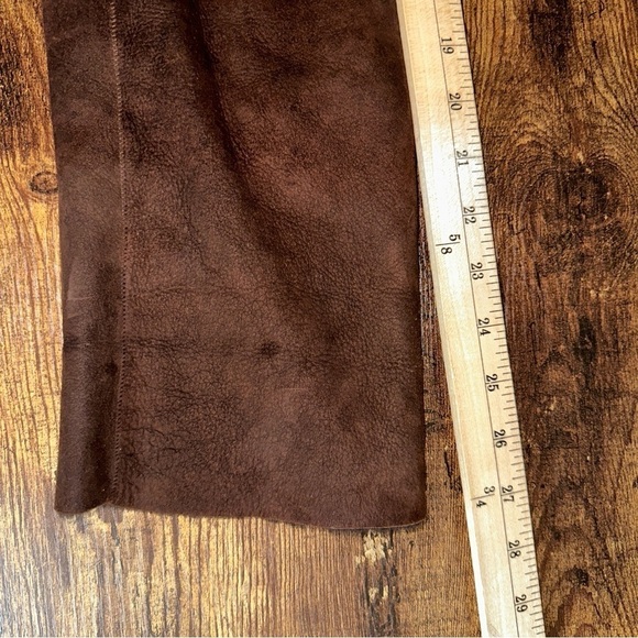 Artico Jacket Womens 8 Brown Original Shearling Leather Suede Long Trench Coat - Picture 12 of 13